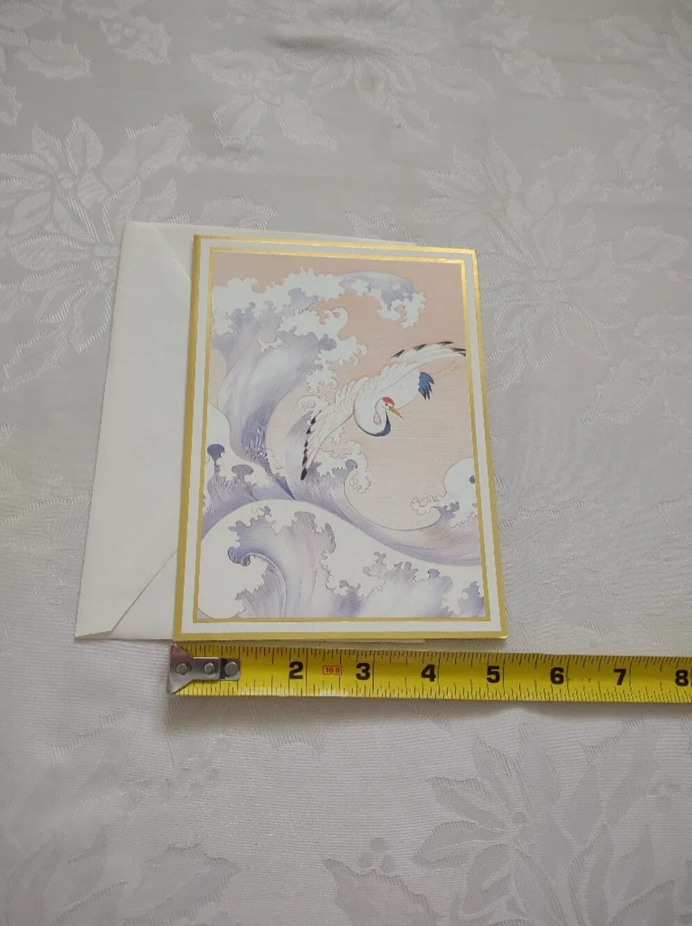 Vintage Birthday Card Gold Trim Japanese Crane Bird